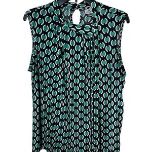 Worthington Black and Blue Pleated Tie Front Blouse